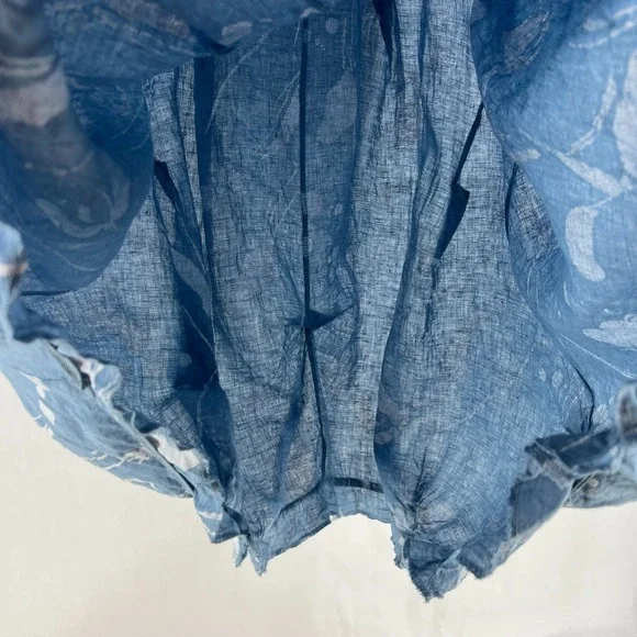 Lands Downunder Linen Dress Womens Large Blue‎ Abstract Knit Ribbed Square Neck - Picture 8 of 16